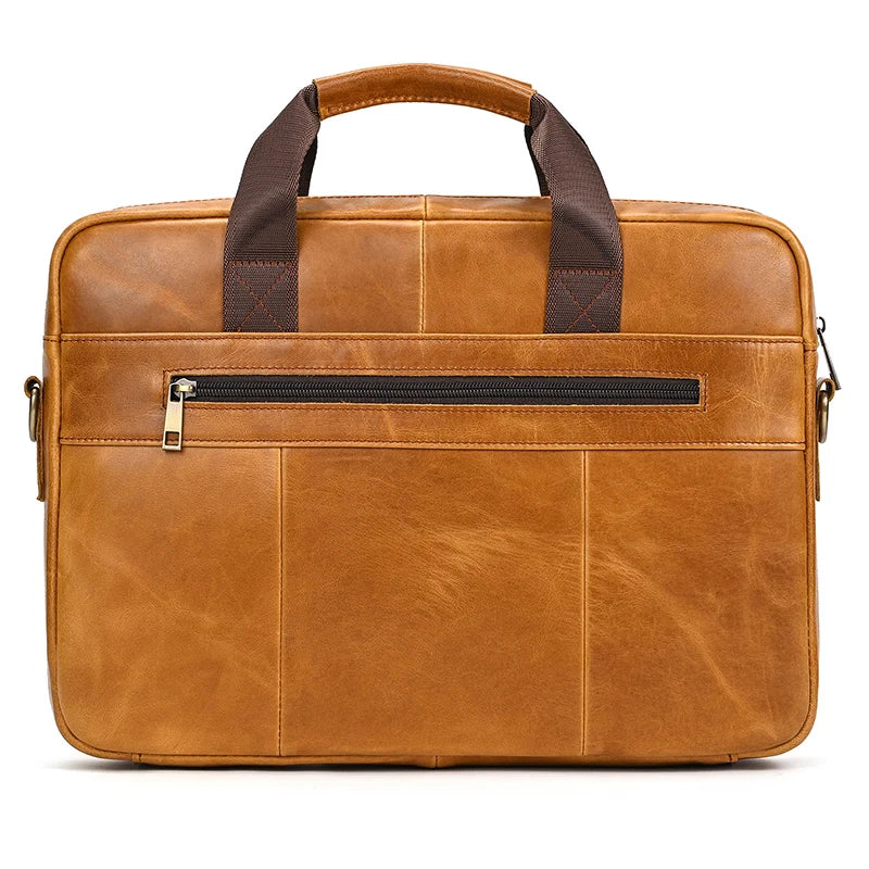 Luufan Genuine Leather Men's Business Handbag 15" Laptop Briefcase Bag Male A4 Document Shoulder Message Computer Bag Work Tote