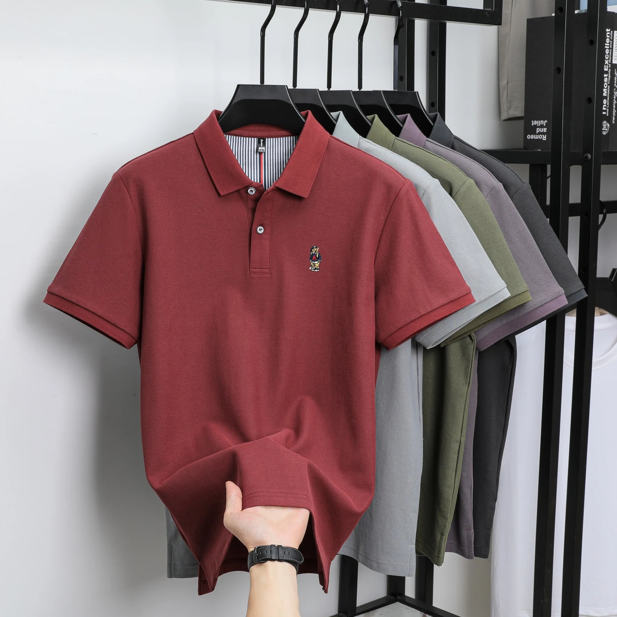 Men's Cotton Bear Embroidery Polo | Korean Style
