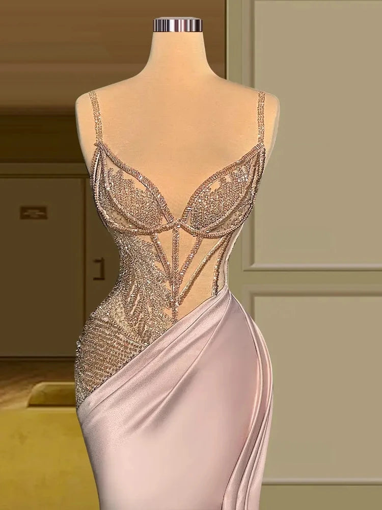 Elegant Satin Mermaid Evening Gown | Sweetheart Spaghetti Strap