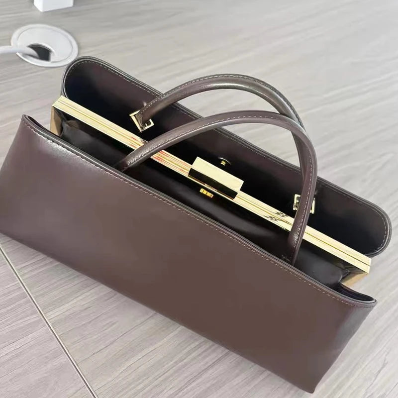 Minimalist Rectangular Frame Handbag Metal Lock Hard Shell Top Handle Bag Elegant Office Commute Shoulder Purse For Women