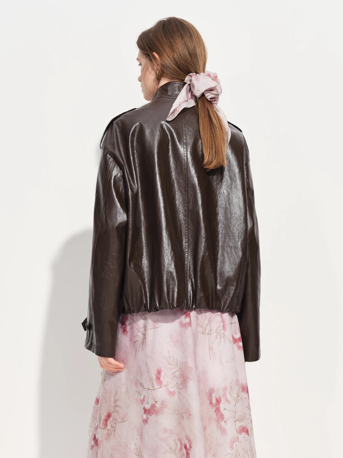 FSLE【Premium Series】Women's Oversize Short Trench Coat Brown Faux Leather Belted Jacket Grey Windbreaker Y2K Retro Outerwear