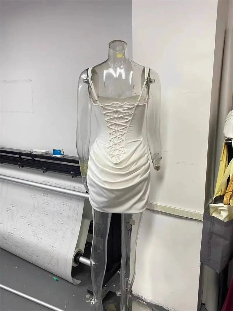 Elegant Backless Ruched Mini Dress | Chic Square Collar Club & Party Wear
