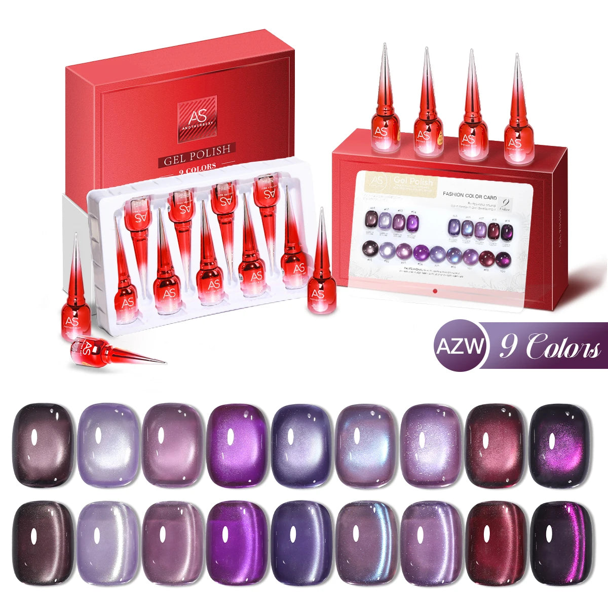 AS 9 Colors Magnetic Cat Eye Gel Nail Polish Set Jelly Pink UV LED Soak Off Gel Varnish Crystal Red Cat Gel Lacquer With Display