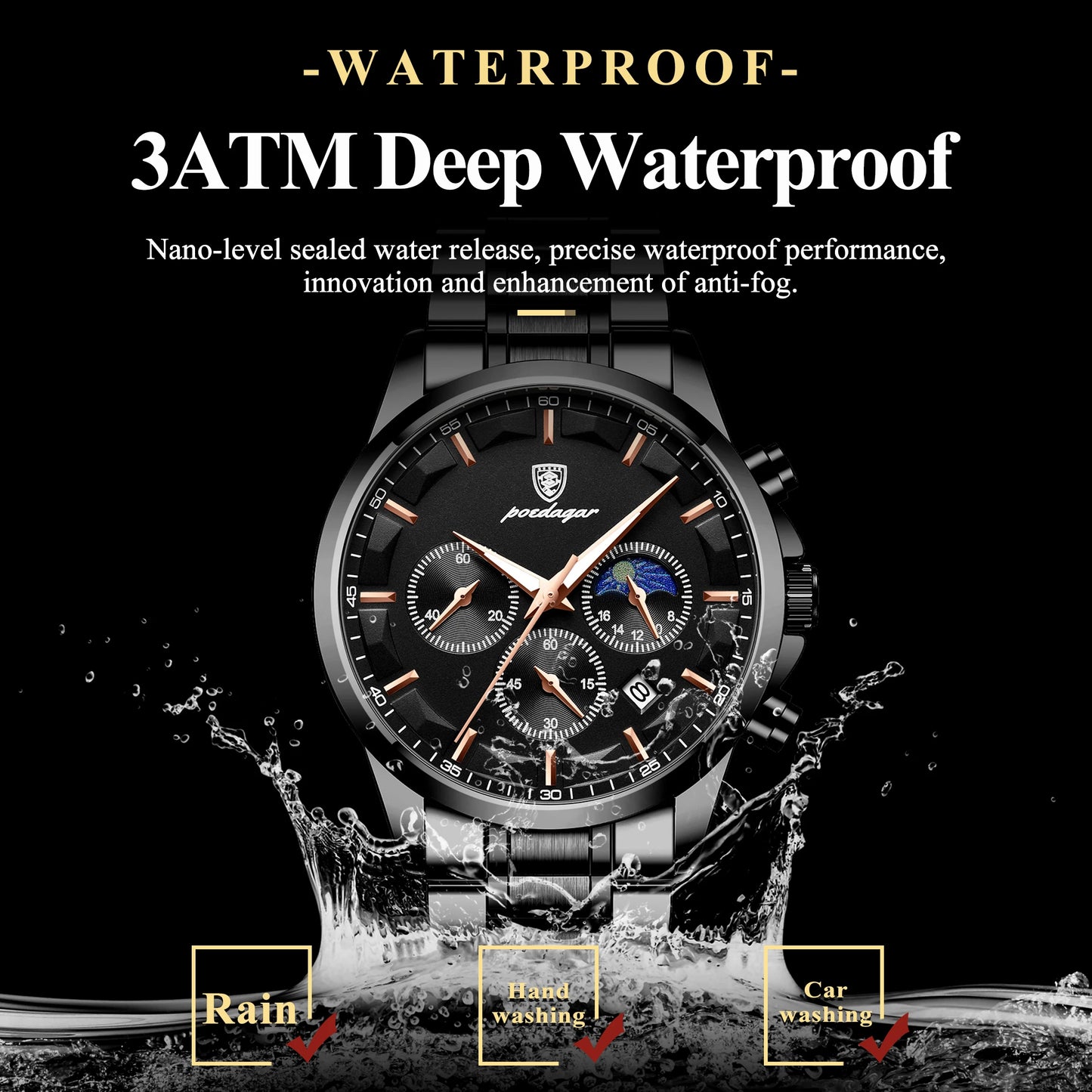 POEDAGAR 928 Men's Luxury Chronograph Watch | Luminous & Waterproof