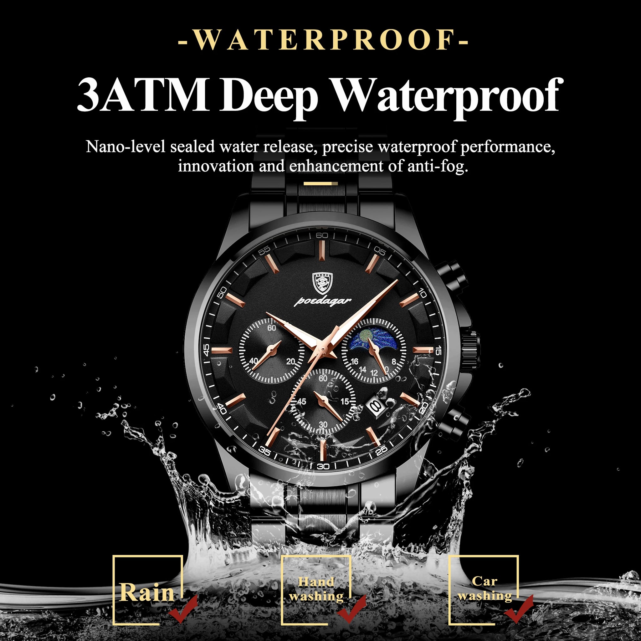 POEDAGAR 928 Men's Luxury Chronograph Watch | Luminous & Waterproof