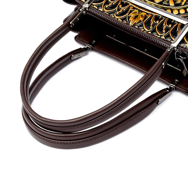 New Vintage Embossed Handmade Handbag For Women Versatile PU Leather Shoulder Bag 3 Layers Large Capacity Crossbody Bags Female