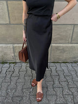 Women's Satin Midi Skirt – Elegant A-Line with Slit