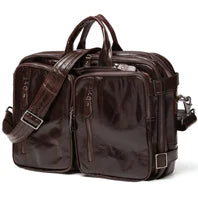 Vintage Crazy Horse Genuine Leather Men Briefcase Large Business Bag Tote Office Bag 15.6“Laptop Case attache Male Shoulder Bag