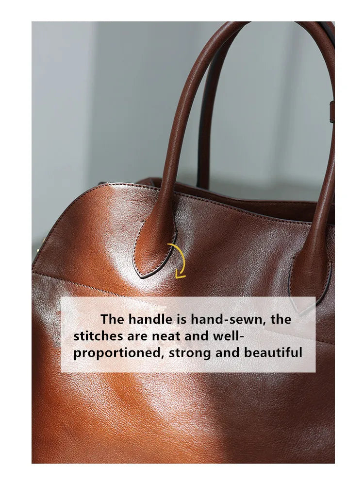 Women's Vegetable-Tanned Cowhide Leather Tote Bag