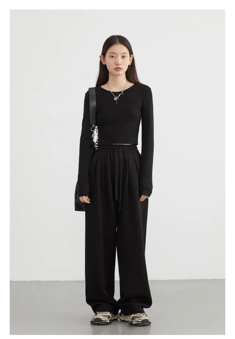 Women's High-Waisted Drawstring Wide-Leg Pants