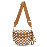 Women Checkered Bum Bag Casual Fanny Pack Large Capacity Crossbody Adjustable Strap Simple Shoulder Mommy Bag Daily Travel Tote