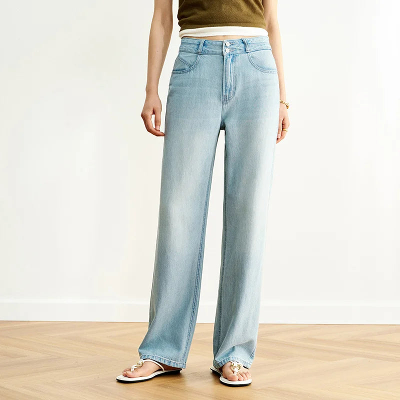 Women's Soft Denim Mid-Rise Wide-Leg Jeans