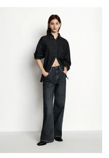 Women's High-Waist Fleece-Lined Wide-Leg Jeans