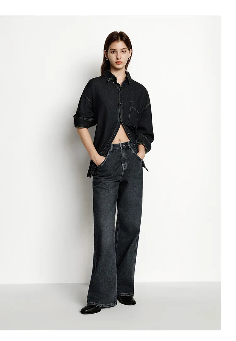 Women's High-Waist Fleece-Lined Wide-Leg Jeans