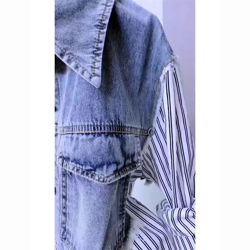 Two-Tone Splicing Denim Jacket