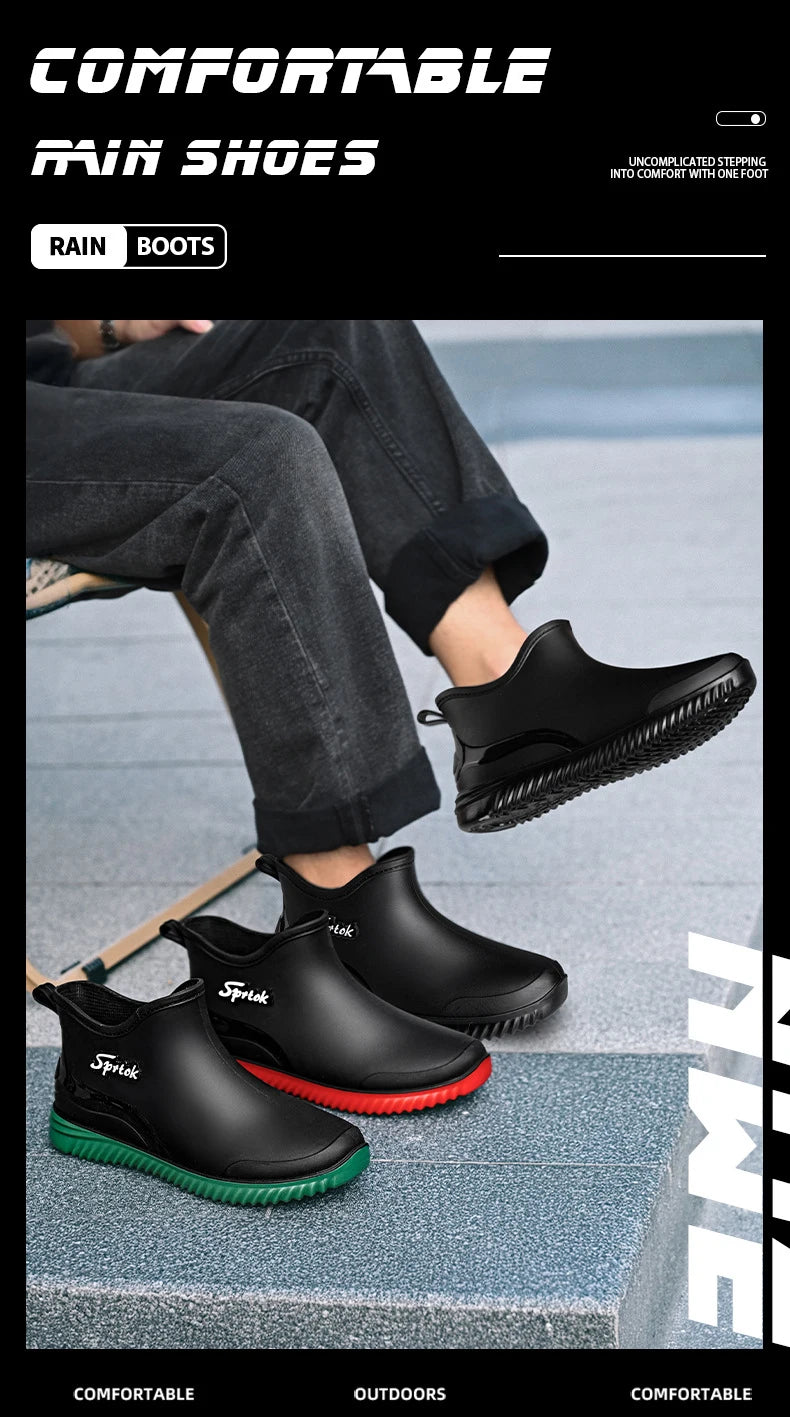 Fashionable Adult Short Rain Boots Waterproof Ankle Shoes Anti-Slip Durable Rubber Footwear For Men Women Suitable for Rainy Day