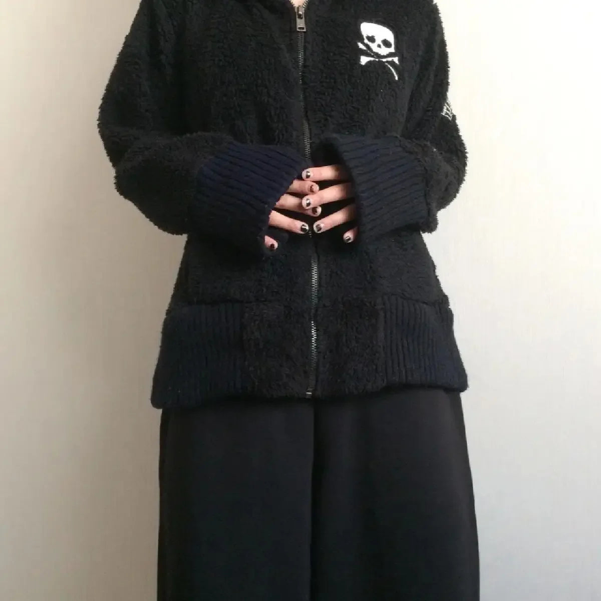 Y2k Lamb Wool Jackets Women Gothic Hoodies Cross Skull Grunge Zipper Sweatshirts Vintage Casual Hooded Coats Harajuku Streetwear