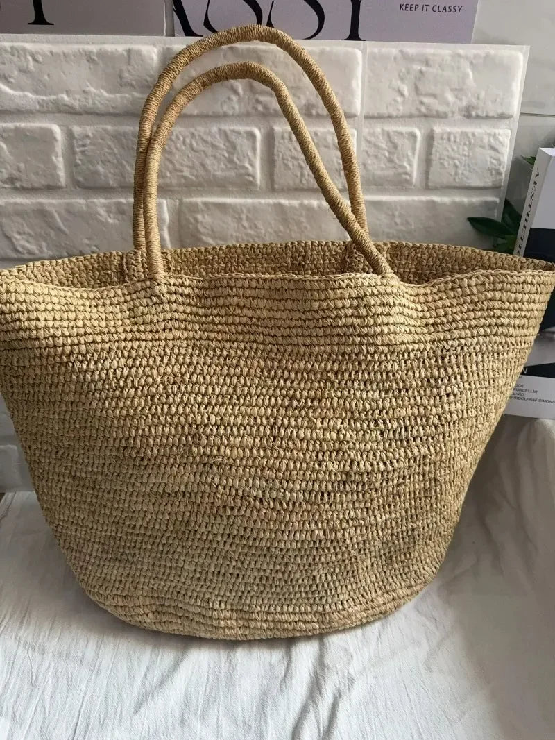 Fashionable Natural Rafia Grass Hand-woven Bag, Large Capacity, Lightweight, Versatile, Suitable for Daily Use, Women's Handbag