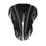 Women Studded Suede Collar Shawl Scarf Wrap Western Fringe Vest Boho Hippie Cowgirl Outfits