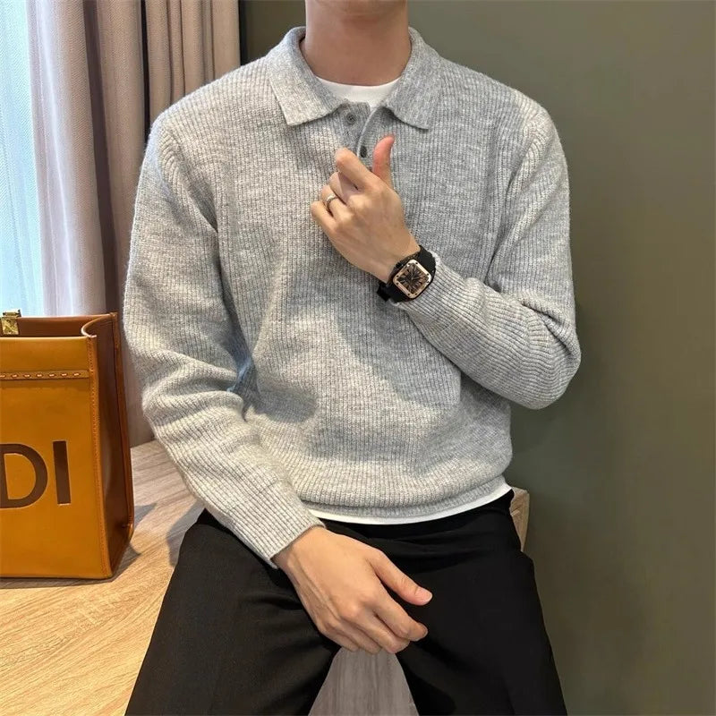 Men's Knit Polo Sweater – Long Sleeve Pullover