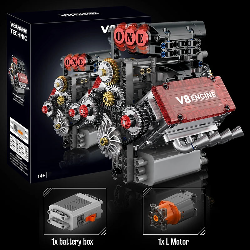 V8 Engine Motorized Simulation Brick Model Electrically Drive Building Blocks Technical Car Parts Creative Toys Gifts Adult
