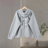 Casual Sequin Wings Hooded Sweatshirt Pant Set Women Solid Loose Full Sleeve Pullover Suit 2026 Spring Autumn Lady Daily Outfit
