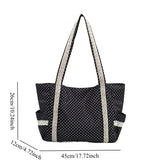 Women Niche Sweet Lace Shoulder Bag Korean Style Vintage Polka Dot Canvas Handbag Large Capacity Multi Pocket Commuting Tote Bag