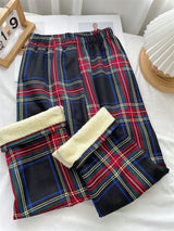 Plaid Plush Wide-Leg Trousers