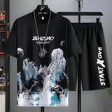 Men's Summer Manga Graffiti 2-Piece Tee & Shorts Set