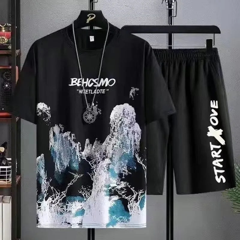 Men's Summer Manga Graffiti 2-Piece Tee & Shorts Set