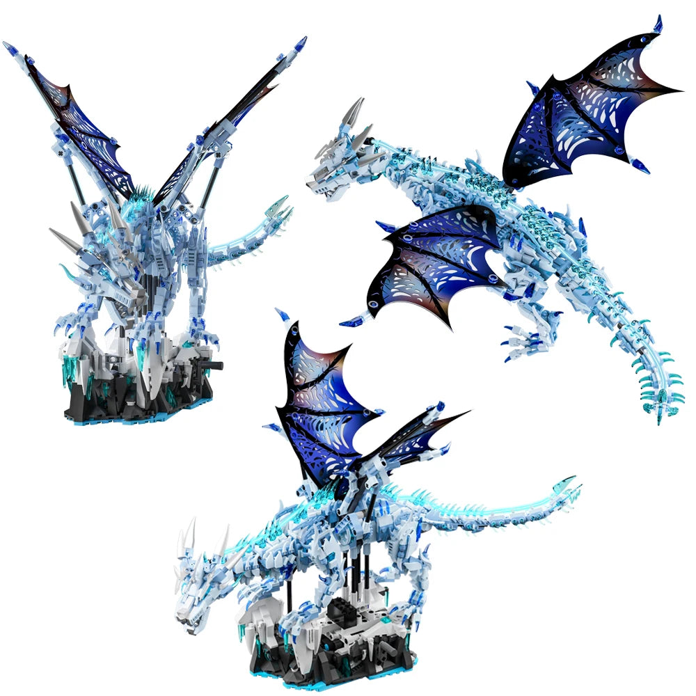 FUNXINEE 1676Pcs Premium Ice Dragon Bricks Advanced Building Challenge Light Glowing Eyes Moving Joints MOC Collectible Gift