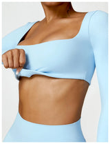 2-Piece Women's High-Waist Yoga Set – Seamless Long Sleeve Workout Suit