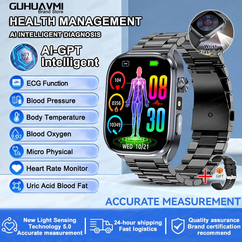 ECG+PPG Health Smartwatch – AI Body Analysis & BT Calling