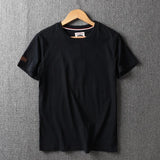 Summer New American Retro Short-sleeved O-neck Solid Color T-shirt Men's Fashion Simple 100% Cotton Washed Casual Sport Tops