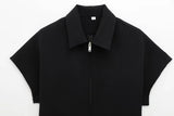 TFMLN Fashion Set For Women Summer 2025 New Slim Lapel Zipper Short Sleeve Coat Top Wide Leg Pants Two Piece Set Leisure Black