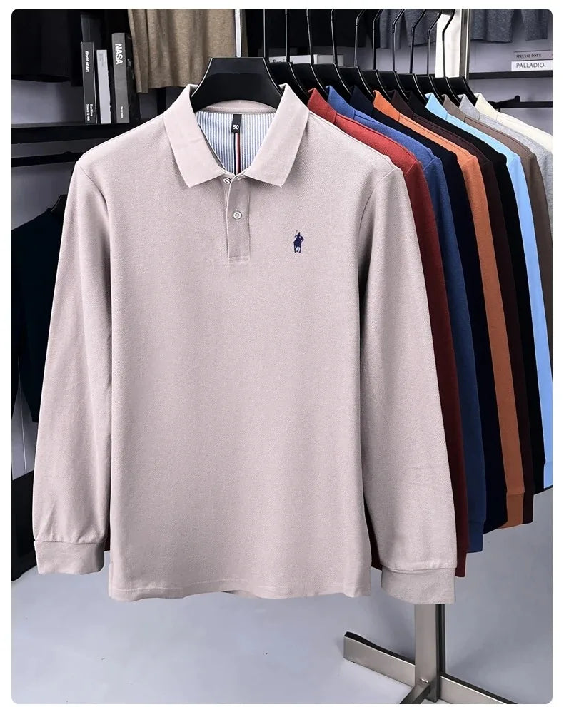 Premium Cotton Embroidered Long Sleeve Polo Shirt