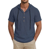 Men's Linen Cotton Hooded Shirt — Lightweight Short Sleeve Button Top