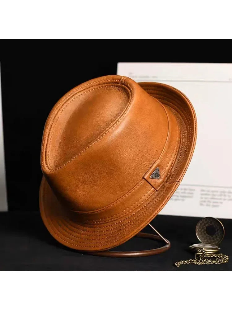 Men's Genuine Leather Cowhide Fedora Hat