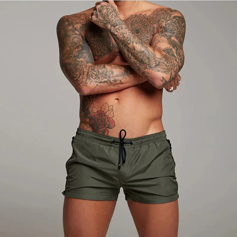 Men's Quick-Dry Athletic Gym Shorts with Zipper Pockets