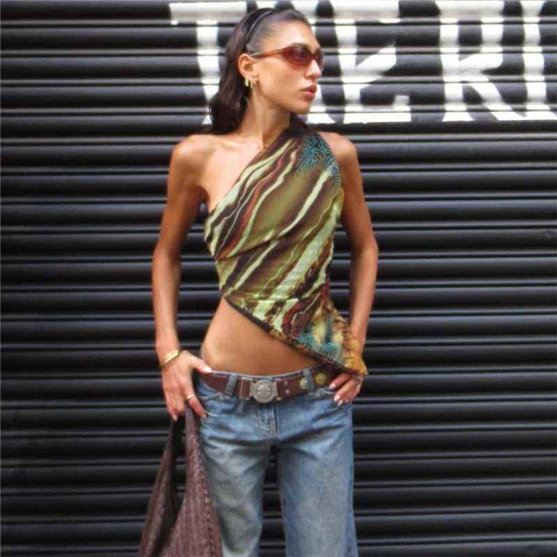 Y2K Asymmetrical Single-Shoulder Crop Top