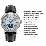 Sugess Watches for Men Automatic Mechanical Watch Moonphase Tianjin ST2108 Waterproof Date Hands Sapphire Crystal Rome Wave Dial