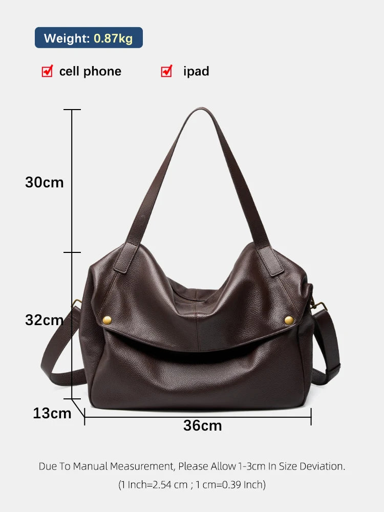 Zency Large Capacity Shoulder Bag Purse Genuine Leather Women's Work Tote Bag Handbag Shopper Bag Pocket For A4 ipad Crossbody