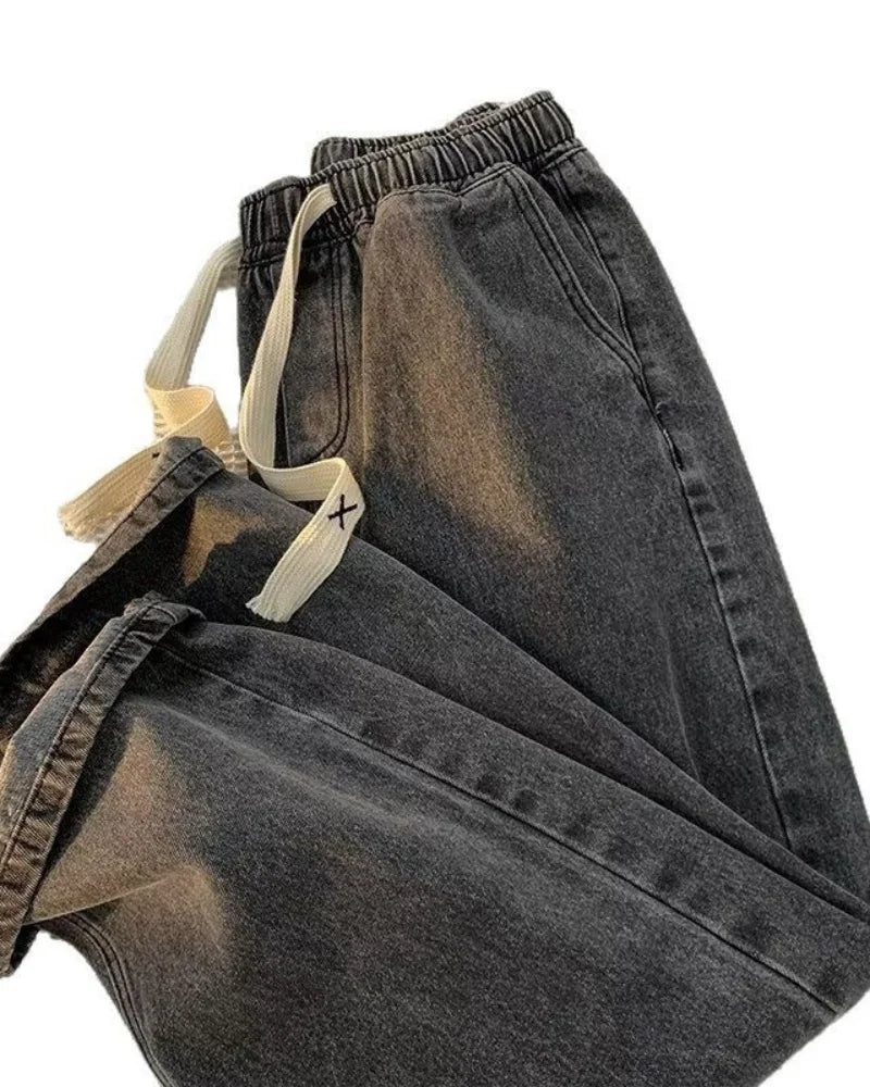 Men's Winter Loose Jeans Elastic Waist Wide Leg Y2K Denim Pants Straight Leg Comfortable Brand Men's Jeans