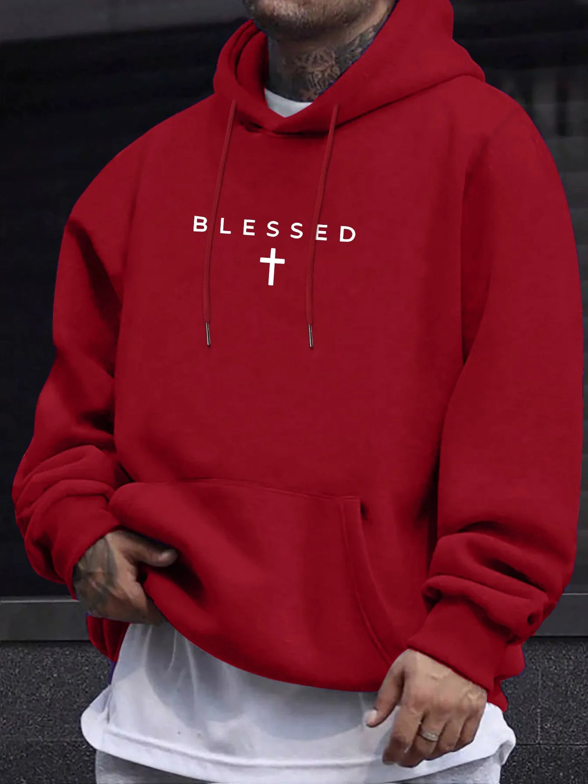 Men’s Cross & Geometric Print Hoodie
