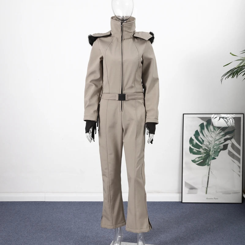 Windproof Faux Fur Ski Jumpsuit
