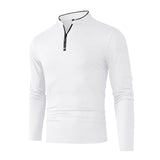 Men's Zipper Polo Shirt – Solid Color Long Sleeve