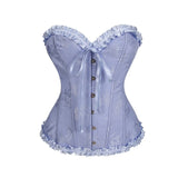 USA-Made Jacquard Ruffled Overbust Corset – Gothic Victorian Push-Up Bustier