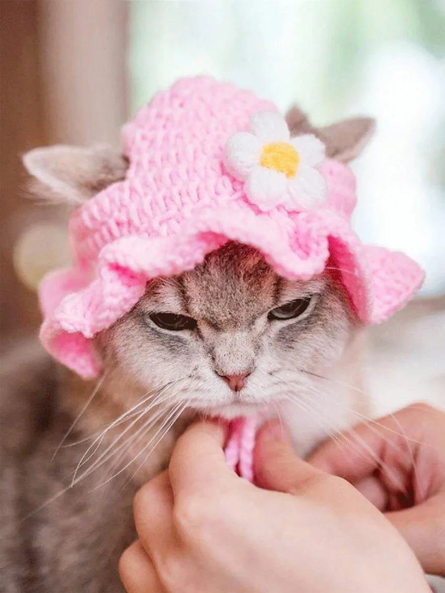 Floral Knit Hat for Cats & Small Dogs — One Size
