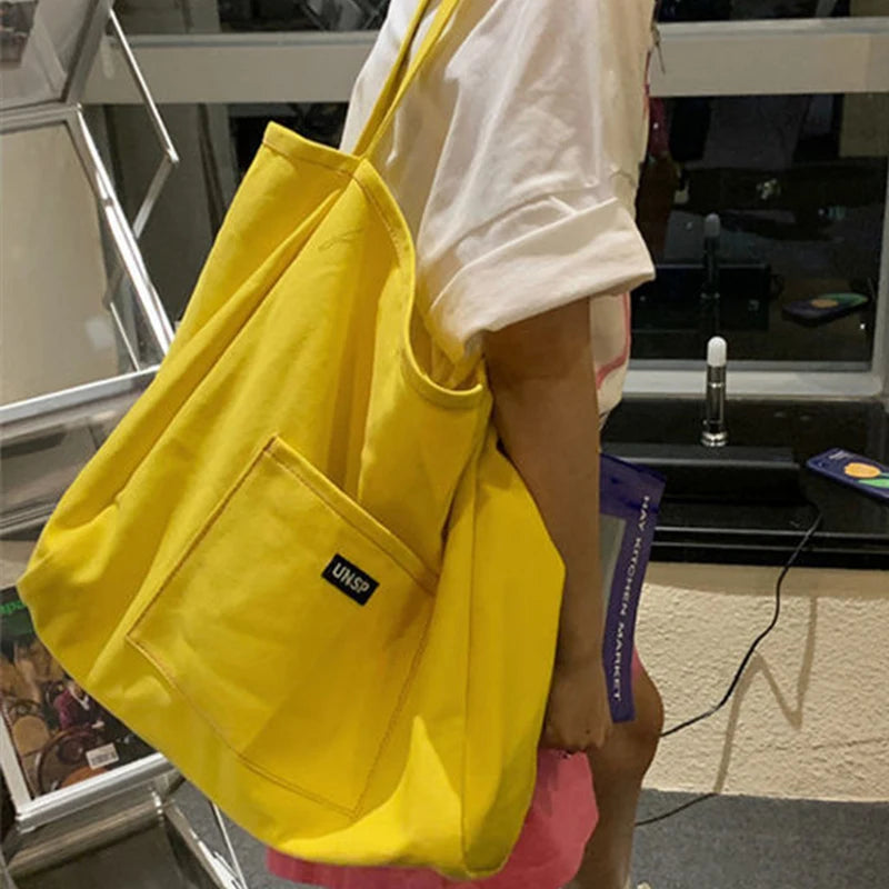 HOMEFISH High Quality Canvas Tote Bag, Women Simple Reusable Shopping Shoulder Handbag for Daily Casual Use
