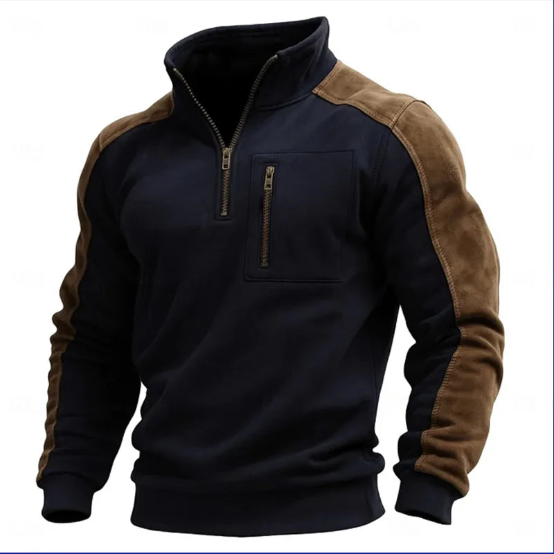 Men’s Stand Collar Patchwork Sweatshirt